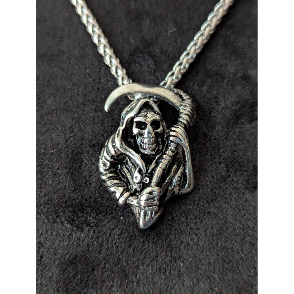 Grim Reaper Stainless Steel Pendant Necklace 24" Hypoallergenic Gothic Biker